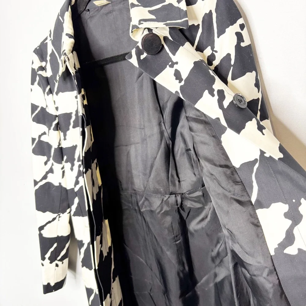 Michael Kors Trench Coat Size S Abstract Houndstooth Cotton Blend Pockets - Picture 8 of 16
